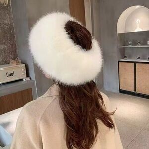 White Faux Fur Headband Ear Warmer Fluffy Plush Winter Cozy Women’s